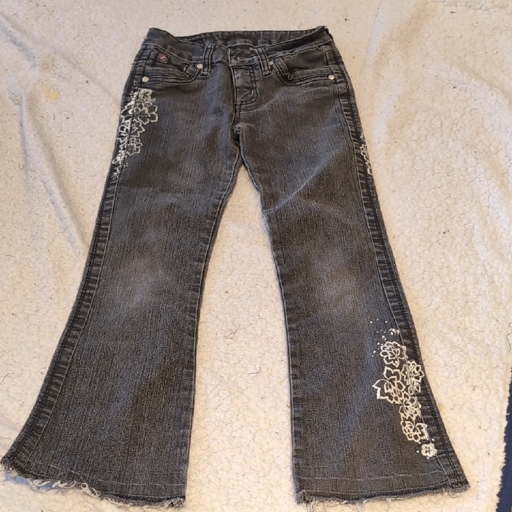 Sz 7: Buffalo Gray Flared Jeans with Floral Embroidery